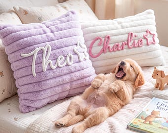 Personalized Pet Keepsake Pillow‑ Striped Plush Cushion with Name, Gift for Pet Parents