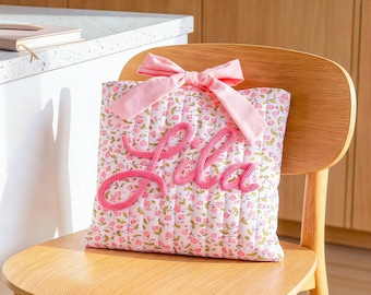 Pink Floral Quilted Book Cover - Custom Name Gift for Book Lovers & Book Club Friends