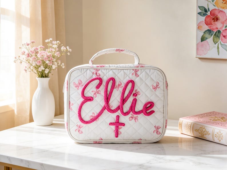 Funda para Biblia acolchada personalizada para ahijado/a: Nombre personalizado con diseño de cruz, regalo cristiano para el Día de la Madre. imagen 7