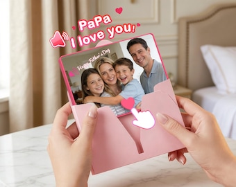 Father’s Day Recordable Voice Music Card – Personalized Photo Greeting Card with Magnets