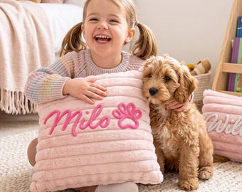 Custom Pet‑Name Ribbed Plush Pillow, Personalized Dog Cat Cushion for Pet Space, Unique Gift for Fur Baby Owner