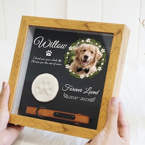 Custom Dog Memorial Shadow Box – Clay Paw Print & Collar Display, Wood Frame with Personalized Name/Date,Heartfelt  Pet Loss Sympathy Gift