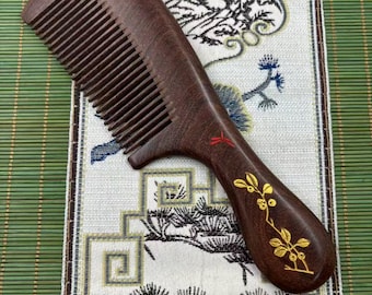 hand painted sandalwood comb smooth hair detangling wooden hair care comb