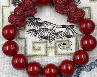 Cinnabar Double Pixiu Bracelet Fortune Bead Unisex Chinese Style Jewelry