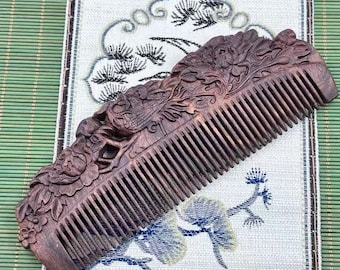Black Gold Sandalwood Carved Comb Green Sandalwood Hair Comb Rosewood Gift Hair Comb