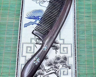 Ebony Silver-Wire Shell Inlay Wooden Comb Massage Comb Gift