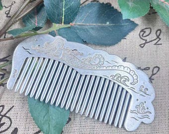 Silver Plated Faux Copper Comb Mermaid Carved Handcrafted Gift