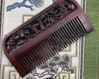 Natural Rosewood Harvest Pattern Comb Hand Carved Wooden Hair Comb Daily Hair Care Gift