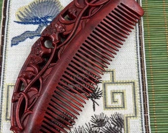 Carved Orchid Sandalwood Comb Natural Wood Hair Comb Handmade Scalp Massage Care hcx189