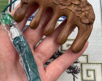 carved wooden comb wide tooth dual massage tool