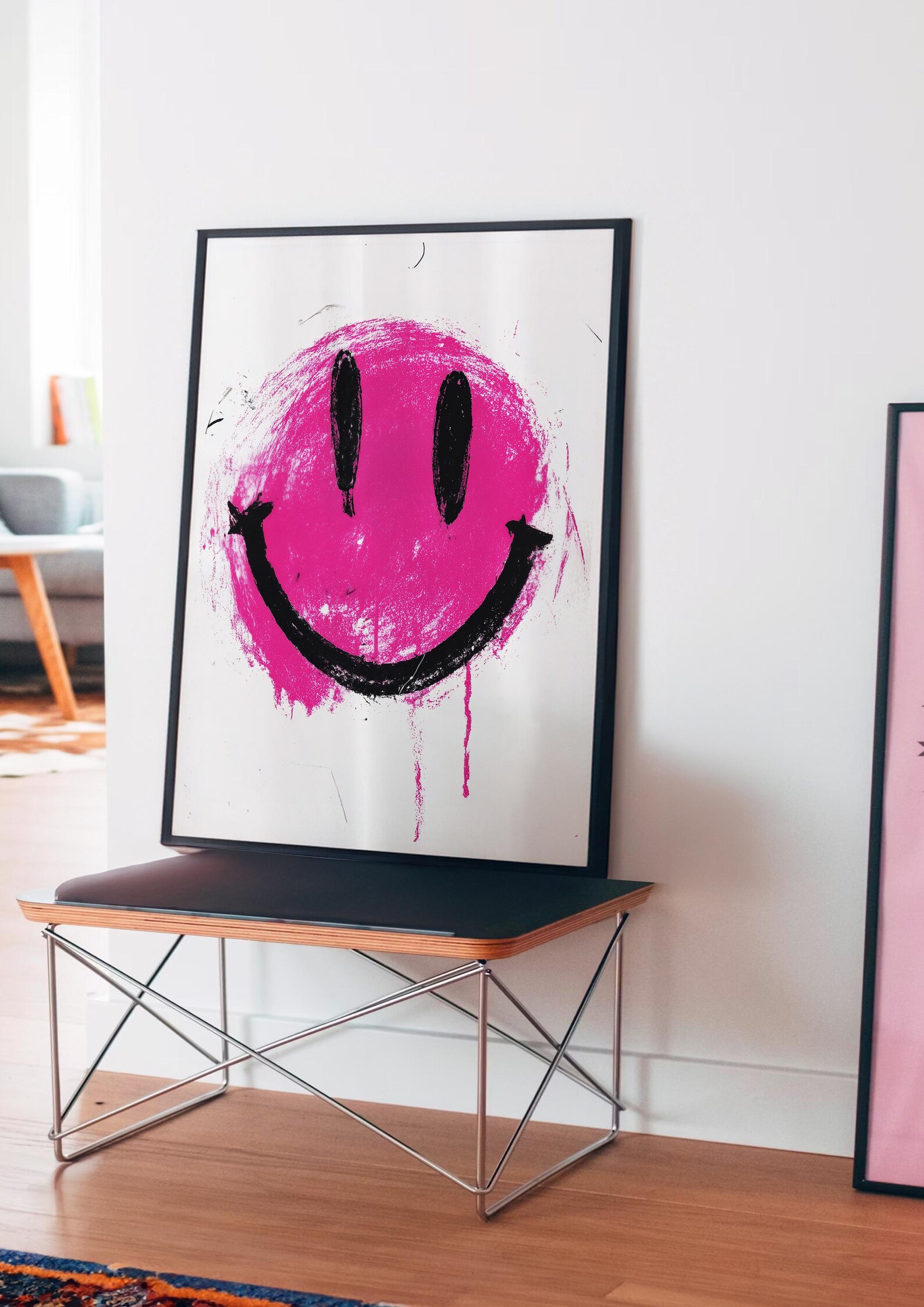 Abstract Smiley Graffiti Smiley Face Print, Pink Street Art Poster, Modern Pop Art ...