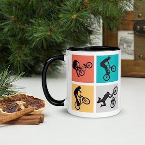 BMX Freestyle Mug – Colorful BMX Rider Graphic Coffee Cup with Color Inside, Extreme Sports Gift for Cyclists & Bike Lovers