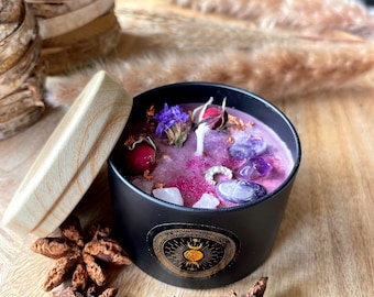 Edelsteinkerze mit Bergkristall & Amethyst | Calm Harmony Candle | Duftkerze für Meditation und Achtsamkeit | spirituelles Geschenk Freundin