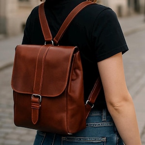 Women Backpack | Handmade Brown Real Leather Rucksack Purse | Stylish Small Backpack for Women | Vintage Everyday Bag | Travel Leather Bag