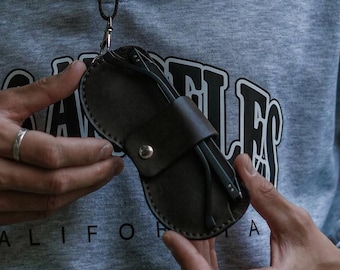 Personalized Leather Glasses Case with Strap: Hand-Stitched Crazy Horse Leather