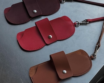 Crazy Horse Leather Glasses Case with Strap: Handmade Vintage Style