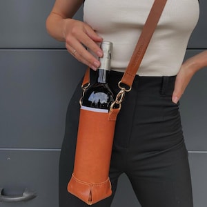 Leather Wine Shoulder Bag: Handmade Wine Lover Gift