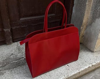 Bolso tote de cuero rojo: bolso shopper estructurado de gran tamaño