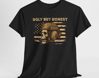 Hässliches aber ehrliches Schädel-T-Shirt, taktischer Techniker-Helme-T-Stück, amerikanische Flagge Militär-Hemd, veteranes Stimmungs-Grafik-T-Stück, Vaterländisches Geschenk