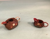 Vintage Miniature Hand Made Walnut Folk Art Decorations Mini Vessels Tiny Flowers Shadow Box Display Collectibles