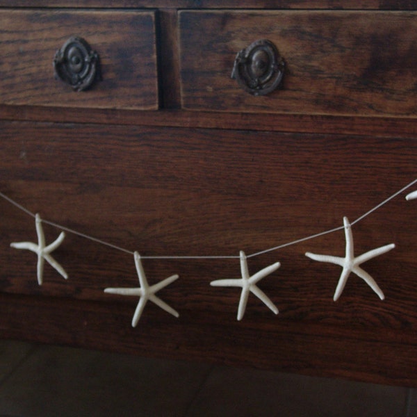 Natural White Finger Starfish Garland Coastal Christmas Holiday Decorating/ Stars on a String Simple Clean DIY Bunting Banner Mantle Display