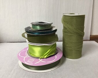 Bright Ribbon Lot Green Shiny Thin Silk Arts Crafts Embellishments Olive Thick Decorative Embroidery Sewing Organza Sage Gauze Tulle