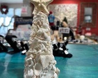 9" White Seashell Tree with Coral