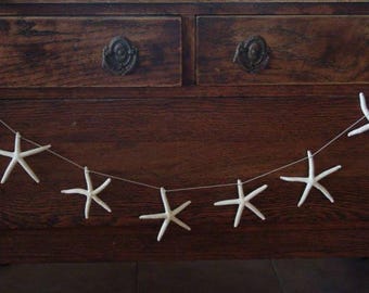 White Finger Sea Stars Coastal Decor Garland Starfish on String DIY Do it yourself Decorating Bunting Banners Display Mermaid Party Theme