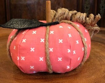 Coral Criss Cross Fabric Pumpkin- 3 Sizes