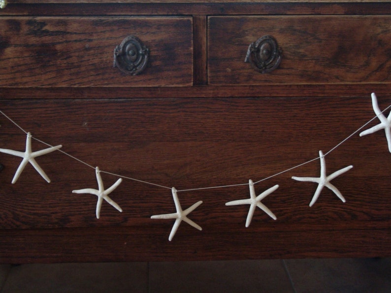 Natural White Finger Starfish Garland for Coastal DIY Do it yourself Decorating/ Starfish on String Garland/ Mantle Decor Display Theme SEA image 2