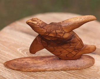 Surfer Turtle Wood Sculpture