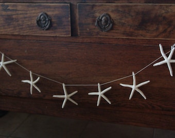 Natural White Finger Starfish Garland for Coastal DIY Do it yourself Decorating/ Starfish on String Garland/ Mantle Decor Display Theme SEA