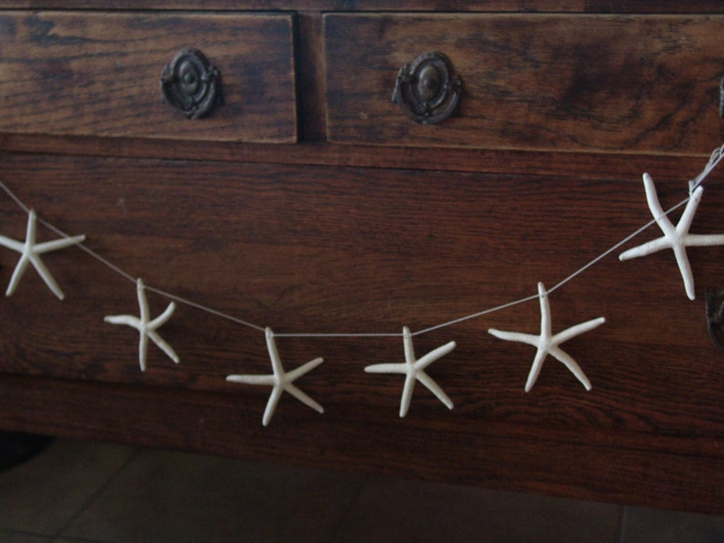 Natural White Finger Starfish Garland for Coastal DIY Do it yourself Decorating/ Starfish on String Garland/ Mantle Decor Display Theme SEA image 1