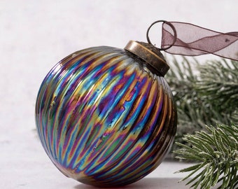 3" Large Wine Rainbow Glass Ribbed Ball xmas wedding vintage trendy tree filler theme textured style seasonal season scatter round table