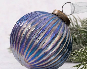 4" Extra Large Old Navy Rainbow Glass Ribbed Ball xmas wedding vintage trendy tree filler traditional them textured table style set seasonal