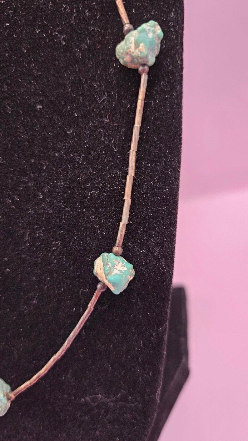 10" Minimalist Vintage Turquoise Bead Necklace - Handmade Delicate Jewelry - NecklaceLoving Coastal Living