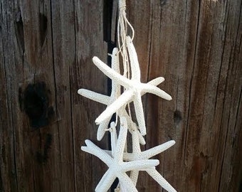 Natural White Finger Starfish Hanging Strand for Coastal Christmas Decorating/ Starfish on a String Wall Decor Hanger