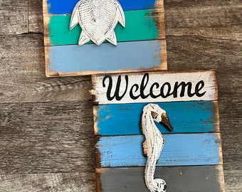 Beach Themed Welcome Sign- Seahorse or Turtle