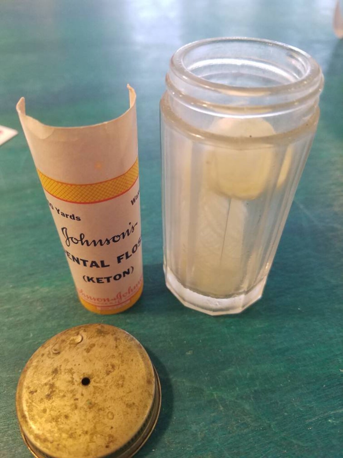 Vintage Dental Floss in Glass Jar With Tin Lid Johnson's Etsy