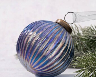3" Large Old Navy Rainbow Glass Ribbed Ball Xmas vintage tree filler traditional textured style seasonal season scatter round retro