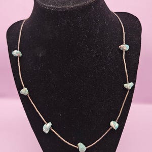 10" Minimalist Vintage Turquoise Bead Necklace - Handmade Delicate Jewelry - NecklaceLoving Coastal Living