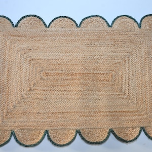 Handwoven Scalloped Jute Area Rug: Braided Boho Decor