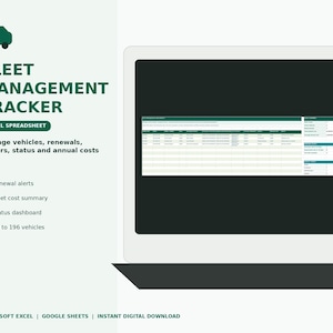 Fleet Management Spreadsheet - Vehicle Tracker, Renewal Alerts & Annual Cost Log for Excel