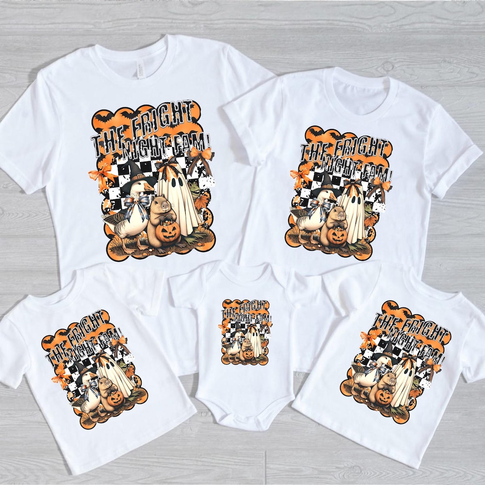 The Fright Night Fam Halloween Shirt, Cute Animal Ghost Witch Frog Beaver Tee, Funny Fall Family Matching Costume Tshirt, Spooky Season Gift Popdesign 4 You