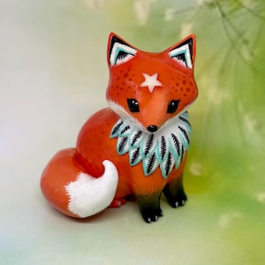 Cute red fox polymer clay handmade figurine