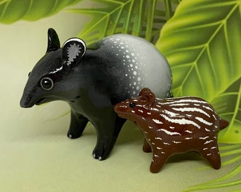 Tapir with baby polymer clay handmade figurines