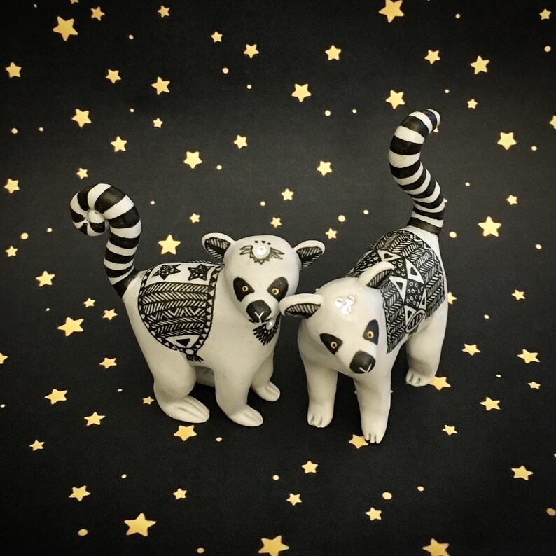 Lemur with Swarovski crystals polymer clay animal totem | Etsy