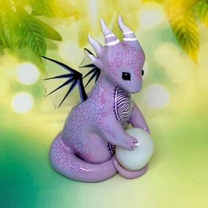 Purple dragon with crystal egg polymer clay handmade fantasy figurine