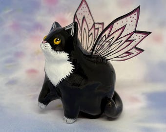 Windstone Editions Flap Cat With Dragon Wings, Vintage Tuxedo