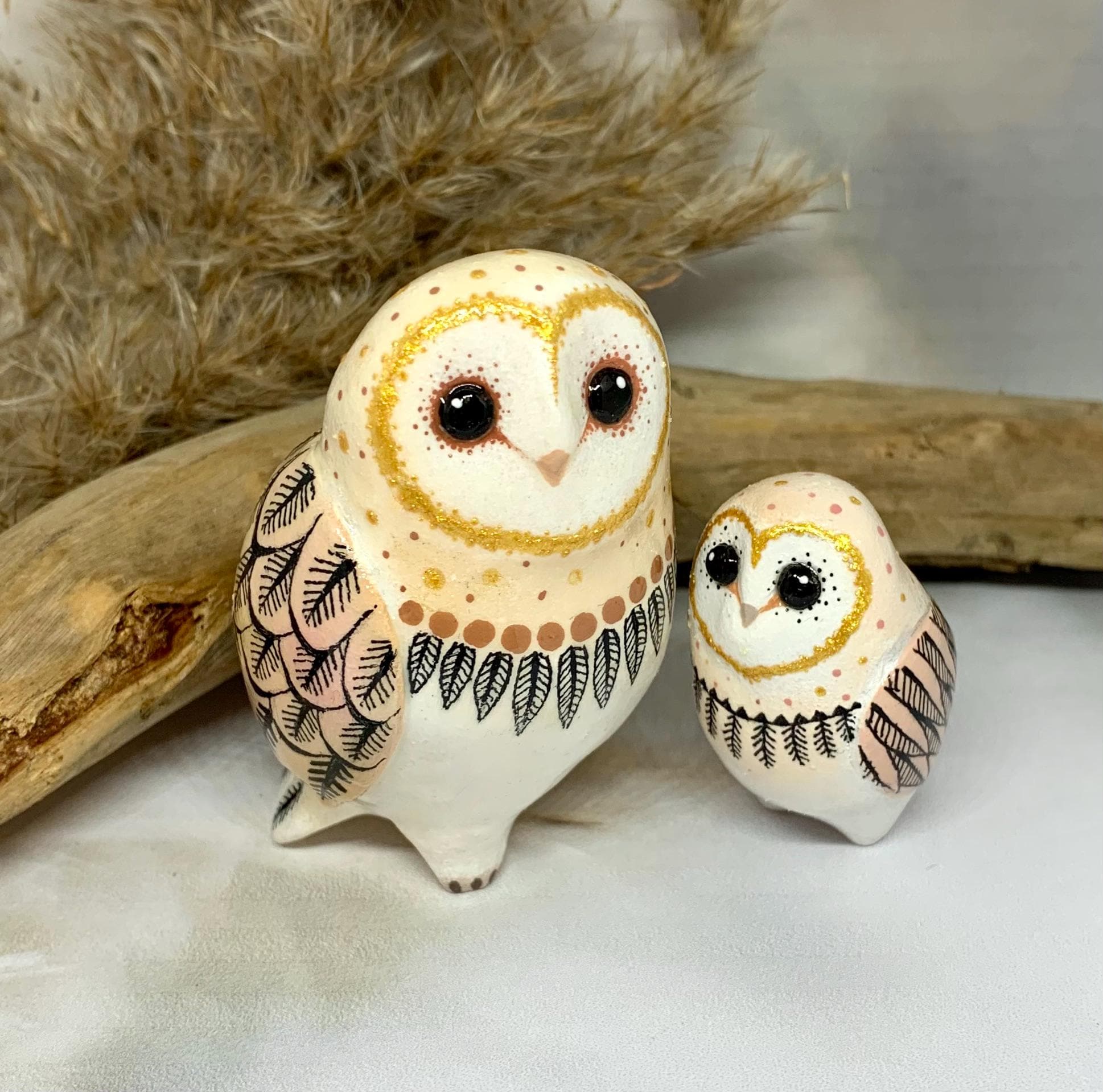 Handmade Polymer Clay Barn Owl Figurines: Decorative Owl Set - Etsy